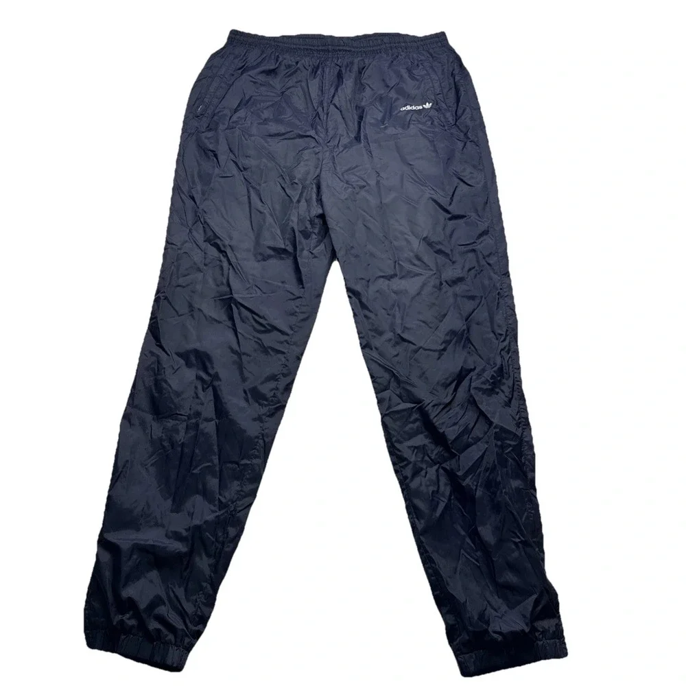 VTG Adidas Windbreaker Lined Dark Blue nylon track pants ankle zip fits 34*33 XL